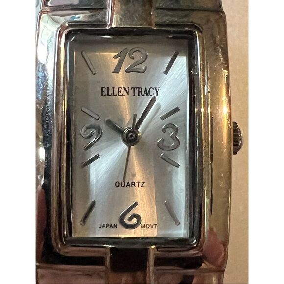 Ellen Tracy Silver Tone Cuff Watch with Mother Of Pearl - Picture 6 of 10